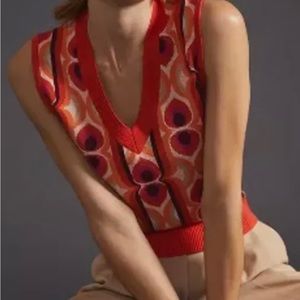 Maeve Vera Jacquard Sweater Vest Orange Size Medium